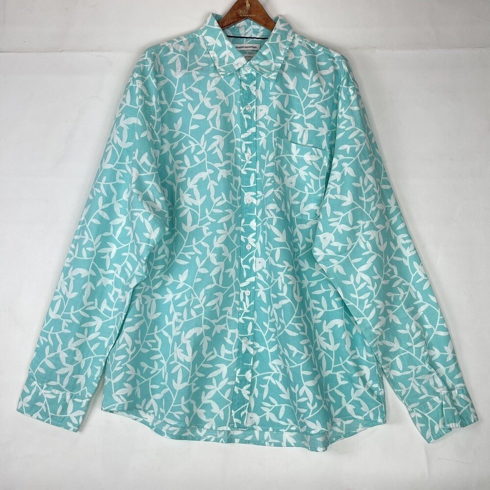 Men's Sz XL Green long sleeved linen cotton shirt regular fit